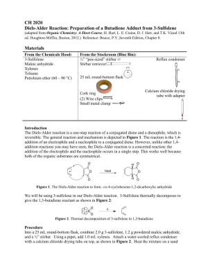 CH 2020 Diels-Alder Reaction: Preparation of a Butadiene Adduct from 3-Sulfolene (Adapted from Organic Chemistry: a Short Course, H