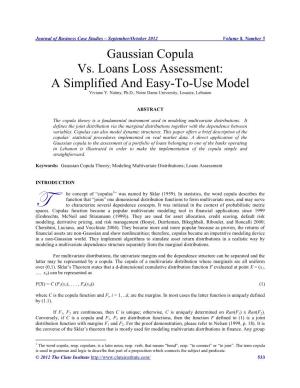 Gaussian Copula Vs. Loans Loss Assessment: a Simplified and Easy-To-Use Model Viviane Y