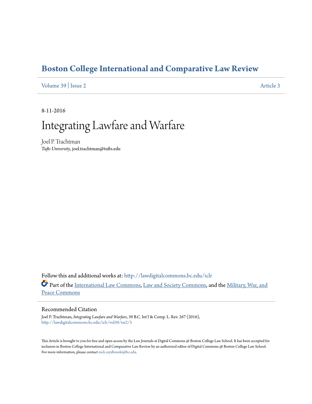 Integrating Lawfare and Warfare Joel P