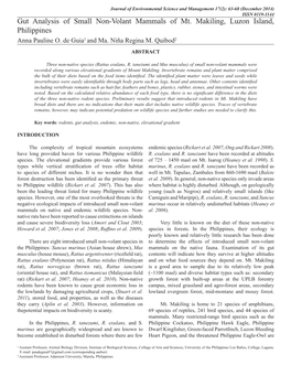 Gut Analysis of Small Non-Volant Mammals of Mt. Makiling, Luzon Island, Philippines Anna Pauline O