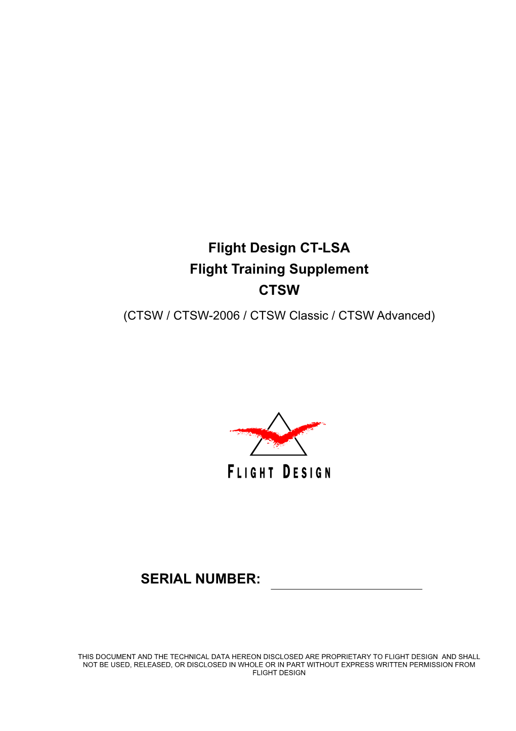 Flight Design CT-LSA Flight Training Supplement CTSW SERIAL NUMBER