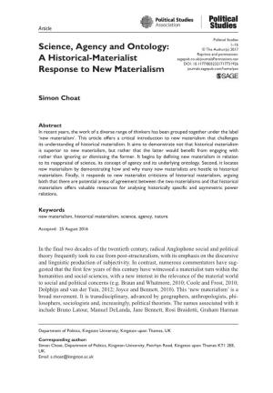 A Historical-Materialist Response to New Materialism
