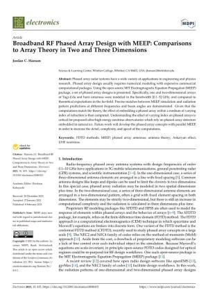 Broadband RF Phased Array Design with MEEP: Comparisons to Array Theory in Two and Three Dimensions