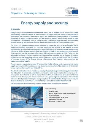 Energy Supply and Security