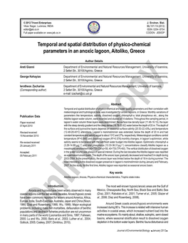 Temporal and Spatial Distribution of Physico-Chemical Parameters in an Anoxic Lagoon, Aitoliko, Greece