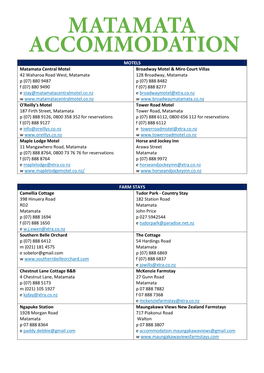 MOTELS Matamata Central Motel 42 Waharoa Road West, Matamata P