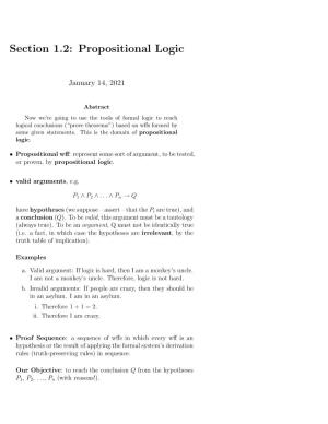 Section 1.2: Propositional Logic