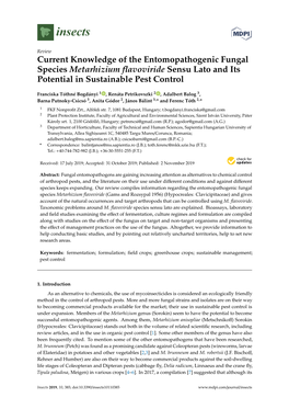 Current Knowledge of the Entomopathogenic Fungal Species Metarhizium ﬂavoviride Sensu Lato and Its Potential in Sustainable Pest Control