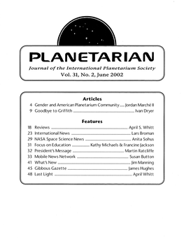 PLANETARIAN Journal of the International Planetarium Society Vol