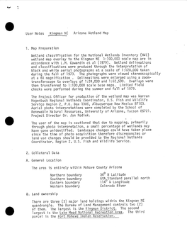 User Notes Kingman N E Arizona Wetland Map 1 . Map Preparation