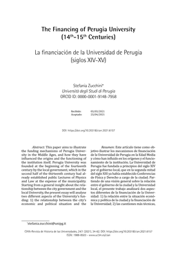 La Financiación De La Universidad De Perugia(Siglos XIV-XV)