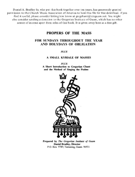 Propers of the Mass Set to Psalm Tones