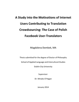 A Study Into the Motivations of Internet Users Contributing to Translation Crowdsourcing: the Case of Polish Facebook User-Translators