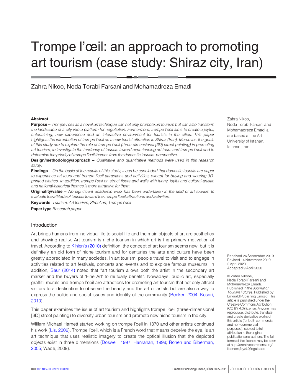 Trompe L'œil: an Approach to Promoting Art Tourism (Case Study: Shiraz City, Iran)