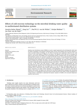 Effects of Cold Recovery Technology on the Microbial Drinking Water Quality