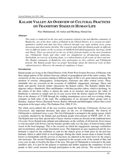 Kalash Valley: an Overview of Cultural Practices on Transitory Stages in Human Life