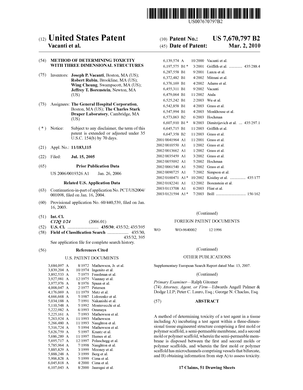 (12) United States Patent (10) Patent No.: US 7,670,797 B2 Vacanti Et Al