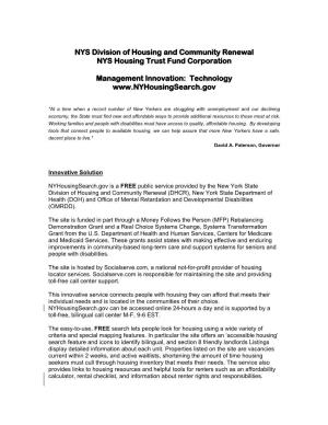 NYS Division of Housing and Community Renewal NYS Housing Trust Fund Corporation