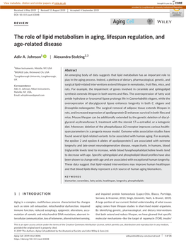 The Role of Lipid Metabolism in Aging, Lifespan Regulation, and Age‐Related Disease