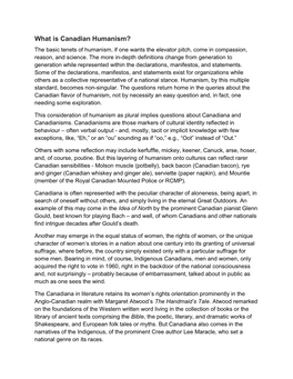 What Is Canadian Humanism? the Basic Tenets of Humanism, If One Wants the Elevator Pitch, Come in Compassion, Reason, and Science