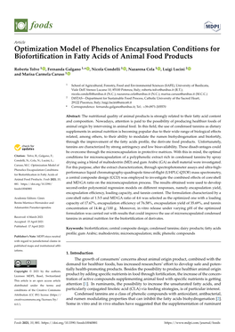 Optimization Model of Phenolics Encapsulation Conditions for Biofortiﬁcation in Fatty Acids of Animal Food Products