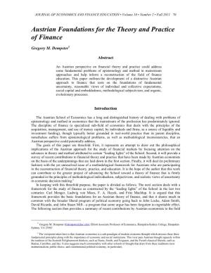 Austrian Foundations for the Theory and Practice of Finance