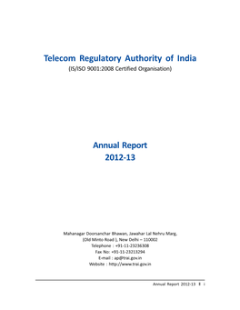 Telecom Regulatory Authority of India Annual Report 2012-13