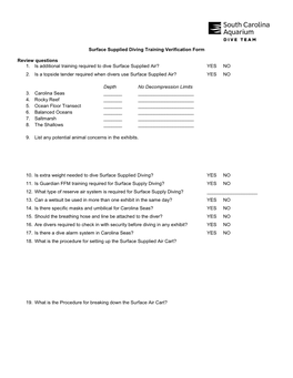 Surface Supplied Diving Training Verification Form Review Questions