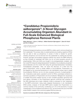 “Candidatus Propionivibrio Aalborgensis”: a Novel Glycogen Accumulating Organism Abundant in Full-Scale Enhanced Biological Phosphorus Removal Plants