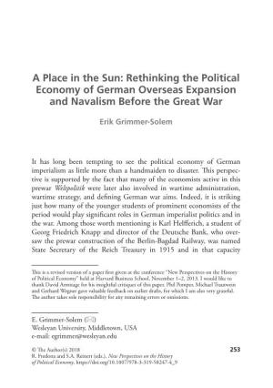 A Place in the Sun: Rethinking the Political Economy of German Overseas Expansion and Navalism Before the Great War