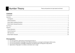 Number Theory Theory and Questions for Topic Based Enrichment Activities/Teaching