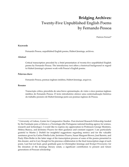 Twenty-‐‑Five Unpublished English Poems by Fernando Pessoa