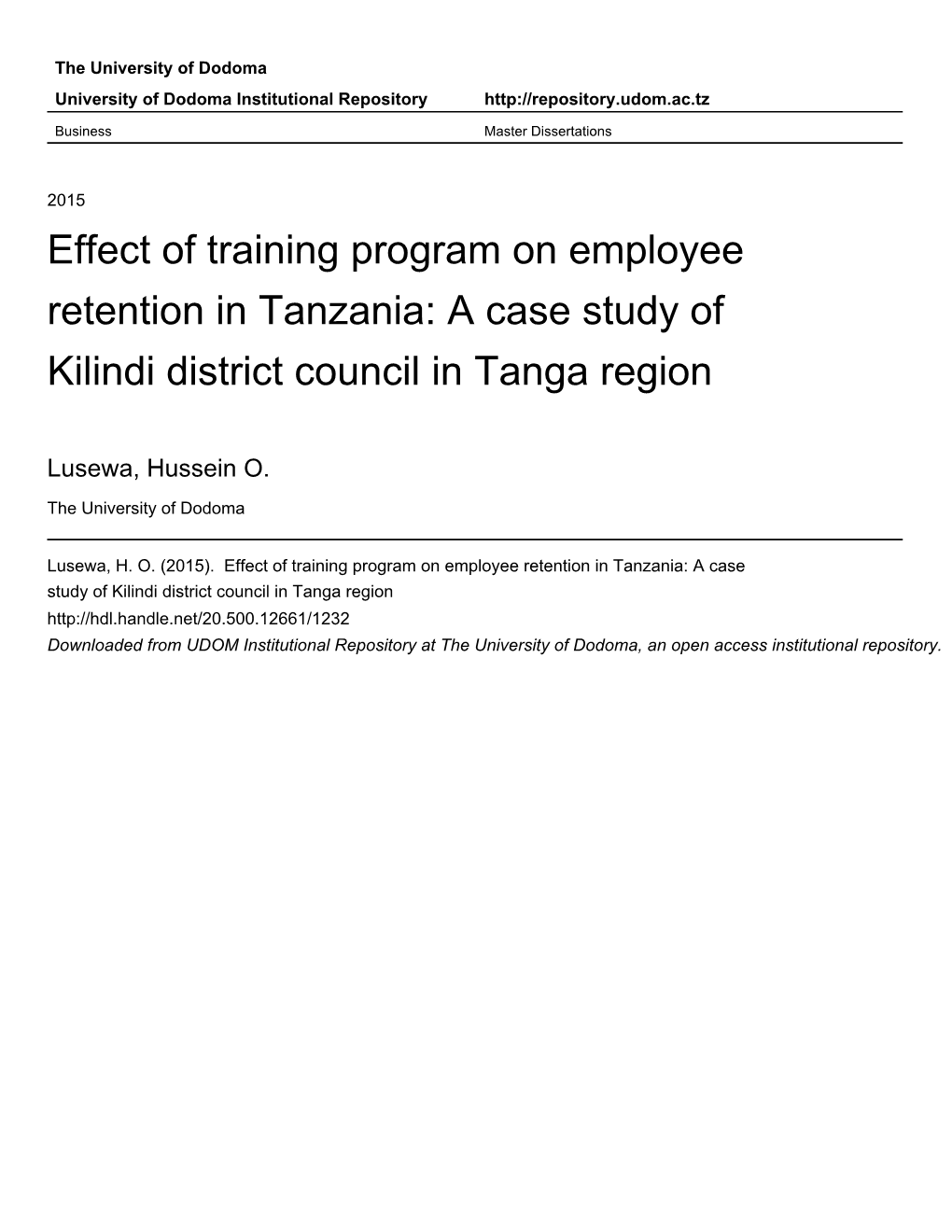 Effect of Training Program on Employee Retention in Tanzania: a Case Study of Kilindi District Council in Tanga Region