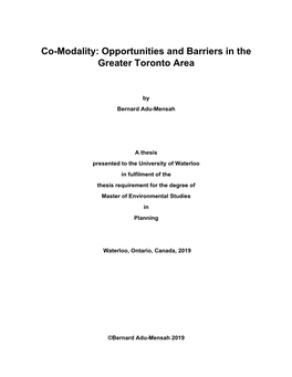 Co-Modality: Opportunities and Barriers in the Greater Toronto Area