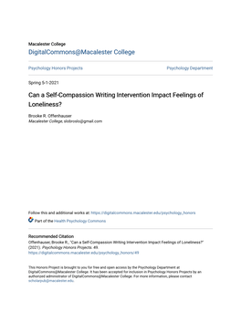 Can a Self-Compassion Writing Intervention Impact Feelings of Loneliness?