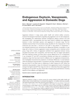 Endogenous Oxytocin, Vasopressin, and Aggression in Domestic Dogs