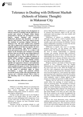 Tolerance in Dealing with Different Mazhab (Schools of Islamic Thought) in Makassar City