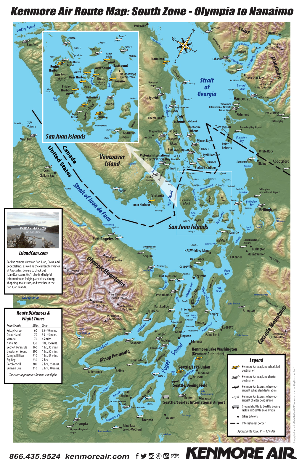 Kenmore Air Route Map: South Zone - Olympia to Nanaimo