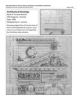 Architectural Drawings Bank of Toronto Branch
