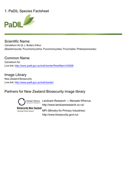 1. Padil Species Factsheet Scientific Name: Common Name Image Library Partners for New Zealand Biosecurity Image Library