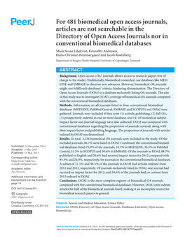For 481 Biomedical Open Access Journals, Articles Are Not Searchable