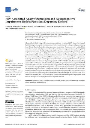 HIV-Associated Apathy/Depression and Neurocognitive Impairments Reﬂect Persistent Dopamine Deﬁcits