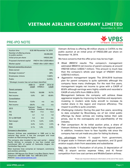 VIETNAM AIRLINES COMPANY LIMITED November 4, 2014