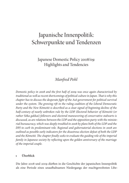Japanische Innenpolitik: Schwerpunkte Und Tendenzen
