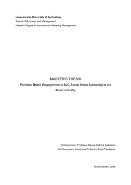 MASTER's THESIS Personal Brand Engagement in B2C Social Media Marketing in the Music Industry