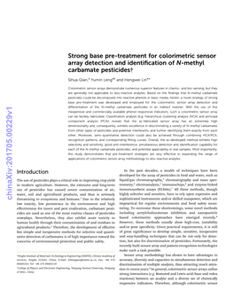 Strong Base Pre-Treatment for Colorimetric Sensor Array Detection and Identiﬁcation of N-Methyl Carbamate Pesticides†