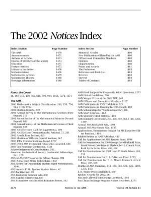 The 2002 Notices Index, Volume 49, Number 11