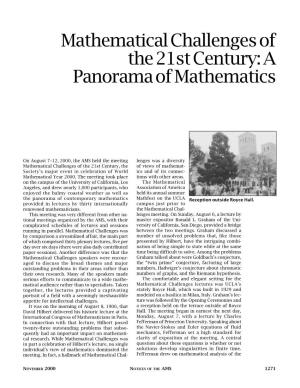 Mathematical Challenges of the 21St Century: a Panorama of Mathematics