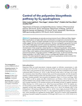 Control of the Polyamine Biosynthesis Pathway by G2-Quadruplexes