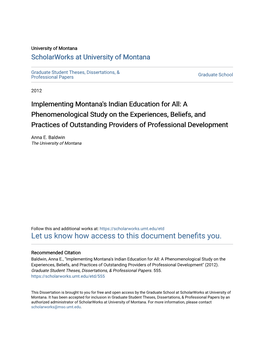 Implementing Montana's Indian Education For